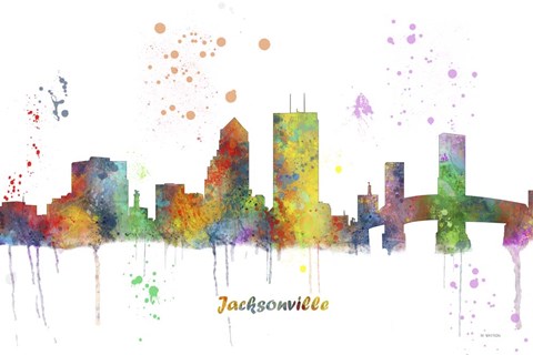 Framed Jacksonville Florida Skyline Multi Colored 1 Print