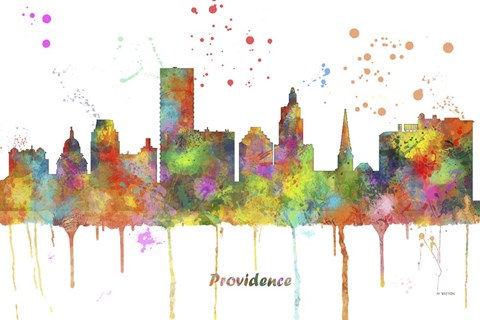 Framed Providence Rhode Island Skyline Multi Colored 1 Print