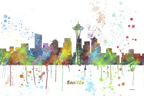 Framed Seattle Washington Skyline Multi Colored 1 Print