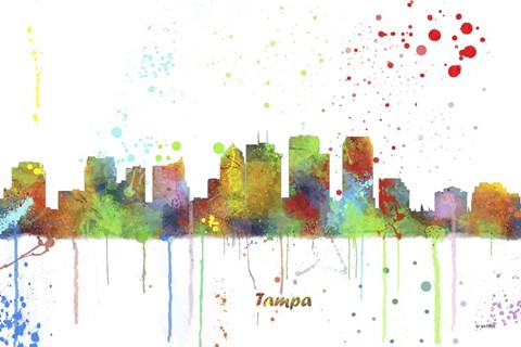 Framed Tampa Florida Skyline Multi Colored 1 Print