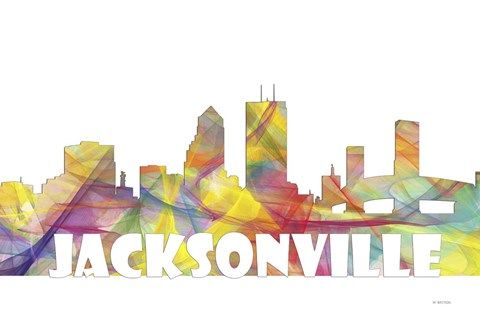 Framed Jacksonville Florida Skyline Multi Colored 2 Print