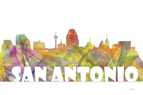 Framed San Antonio Texas Skyline Multi Colored 2 Print