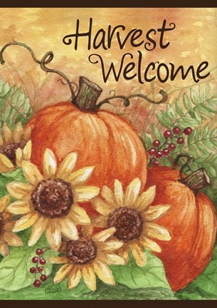 Framed Pumpkin Sunflower Flag Print