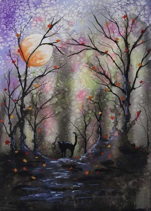 Framed Black Cat In Forest Print