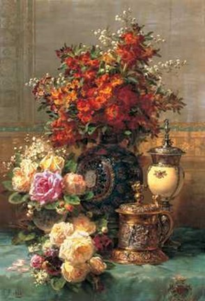 Framed Jean-baptiste Robie - Fleurs Sur une Table Print