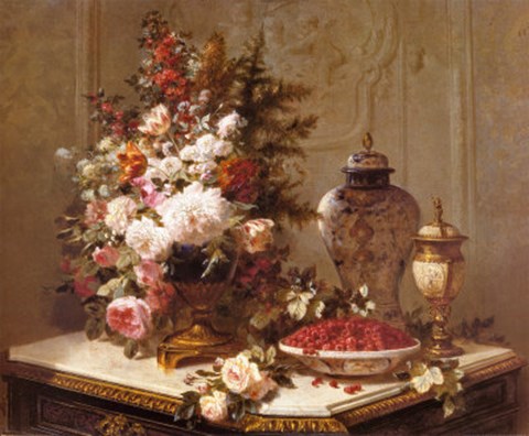 Framed Tulips and Other Flowers with Print