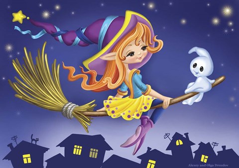 Framed Two On a Broom Print