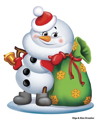 Framed Snowman With A Bag Of Gifts Print