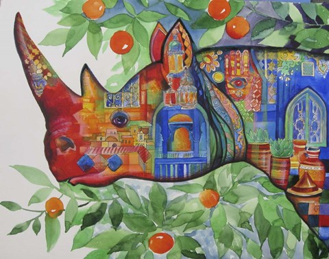 Framed Rhino In Marrakech Print