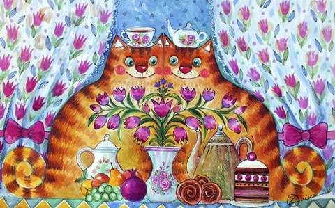 Framed Tea Cats Print