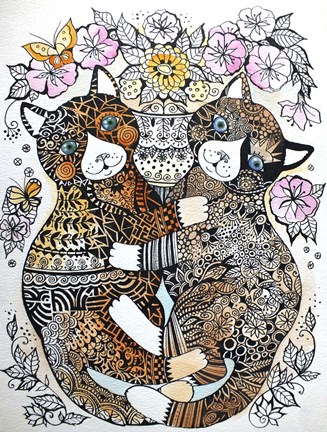 Framed 2 Garden Cats Print