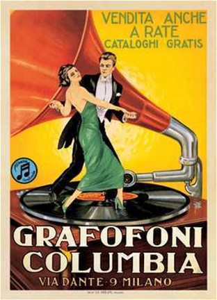 Framed Grafofoni Columbia 1920 Print