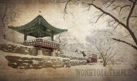 Framed Vintage Winter at Wonhyosa Temple, Korea, Asia Print