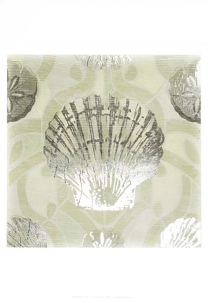 Framed Metallic Shell Tiles I Print