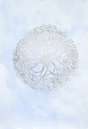 Framed Silver Foil Ocean Gems I on Blue Wash Print