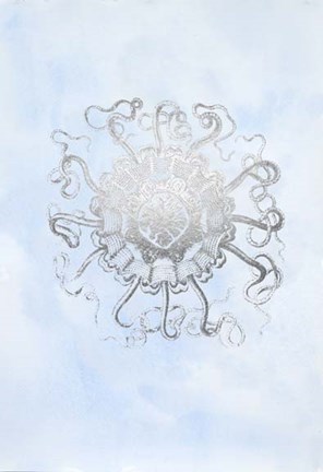 Framed Silver Foil Ocean Gems II on Blue Wash Print