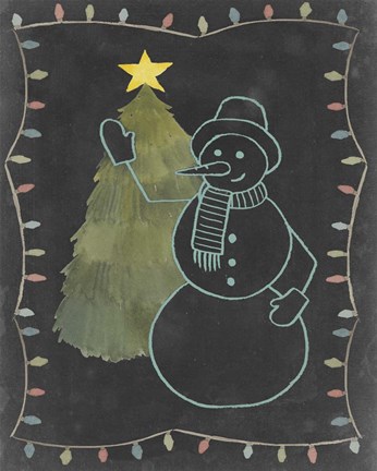 Framed Chalkboard Snowman I Print