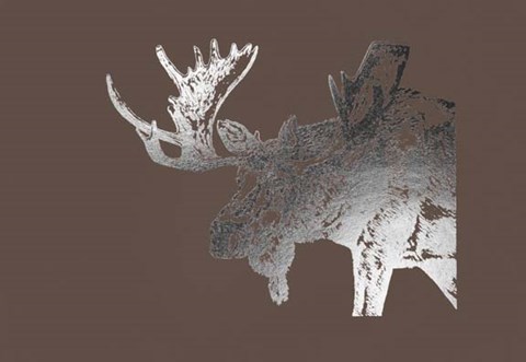 Framed Silver Foil Moose on Bitter Chocolate Print