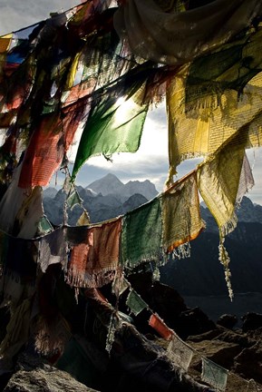 Framed Prayer flags on Summit of Gokyo Ri, Everest region, Mt Everest, Nepal Print