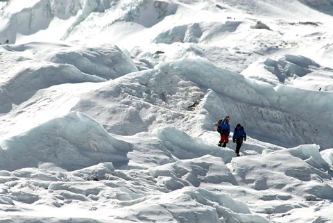 Framed Climbers Return to Base Camp from Khumbu Icefall climbing, Mt Everest Print