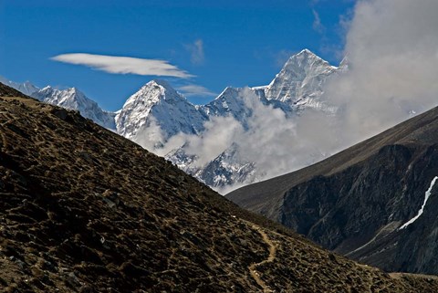 Framed Everest Base Camp Trail snakes along the Khumbu Valley, Nepal Print
