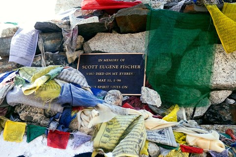 Framed Chorten with in prayer flags, Mt Everest, Nepal Print