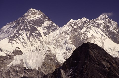 Framed Mt. Everest seen from Gokyo Valley, Sagarnatha National Park, Nepal. Print