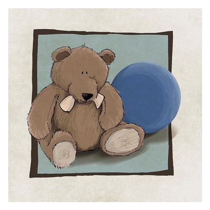 Framed Teddy Bear and Ball Print