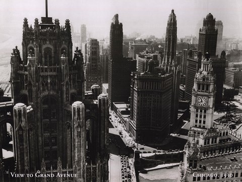 Framed View to Grand Ave Chicago &#39;30 Print