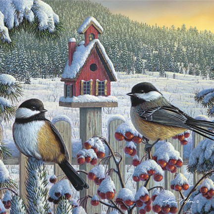 Framed Winter Chickadees Print