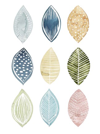 Framed Patterned Leaves I Print