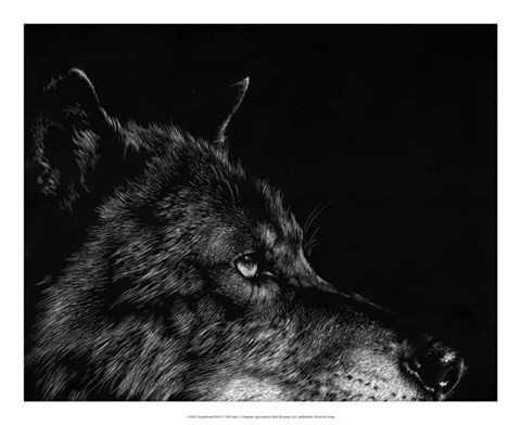 Framed Scratchboard Wolf I Print