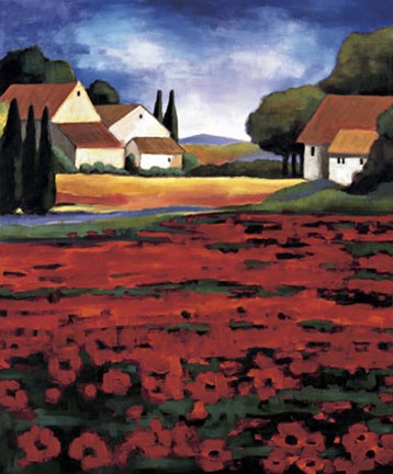 Framed Poppy Field I Print
