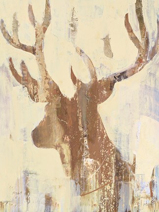 Framed Golden Antlers II Neutral Grey Print