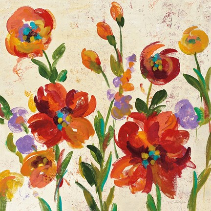 Framed July in the Garden II Cream Print