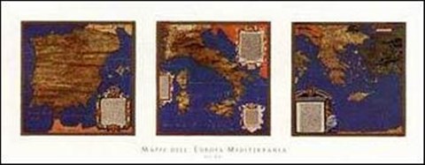 Framed Map Spain-Italy-Greece Triptych Print