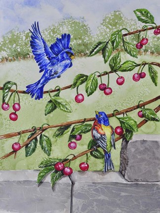 Framed Indigo Bunting and Rainbow Bunting Print