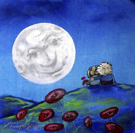 Framed Moon Gazing Together Print