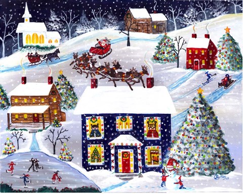 Framed Santa Reindeer Christmas Eve Print