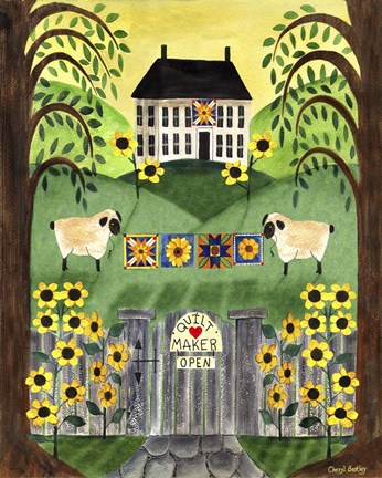 Framed 2 Sheep Quilt House Print