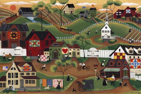 Framed Amish Quilt Village Print