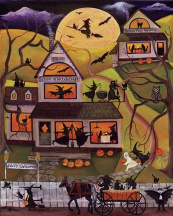 Framed Halloween School of Witchcraft Print