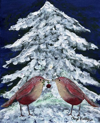 Framed Love Birds in Snow Print