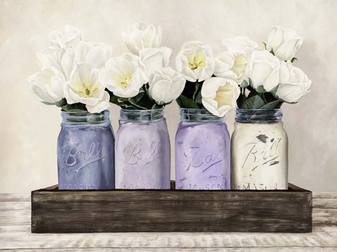 Framed Tulips in Mason Jars Print