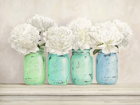 Framed Peonies in Mason Jars Print