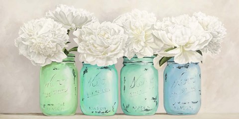 Framed Peonies in Mason Jars (detail) Print