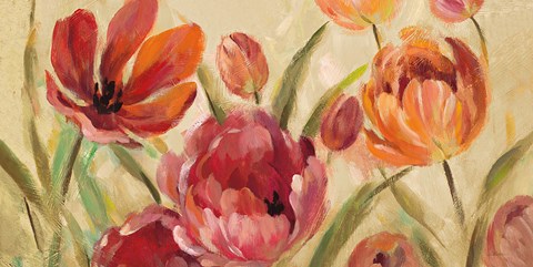Framed Expressive Tulips Neutral v2 Print