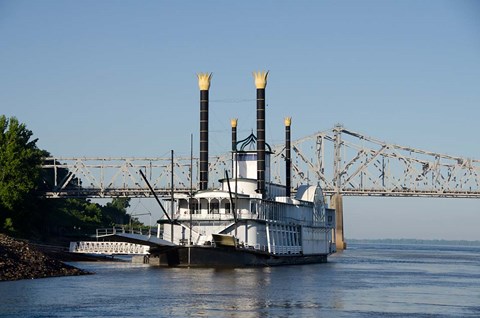 Framed Paddlewheel boat and casino, Mississippi River, Mississippi Print