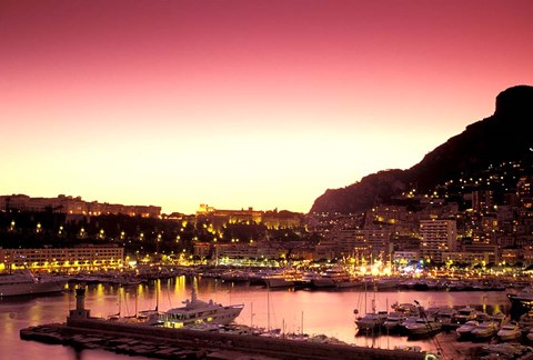 Framed Harbor at Sunset, Monte Carlo, Cote D&#39;Azure, Monaco Print