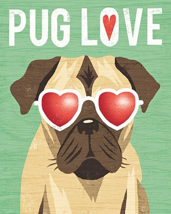 Framed Beach Bums Pug I Love Print